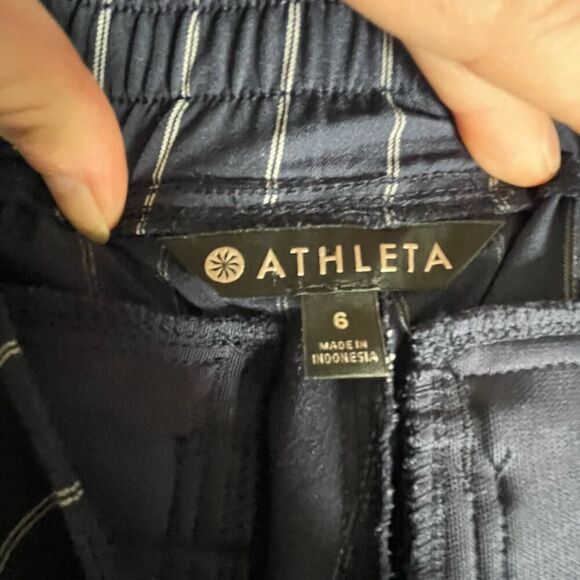 Athleta Poly Spandex Stretch Pin Striped midtown Jogger Pants Navy Blue 6 #AI - Picture 6 of 8